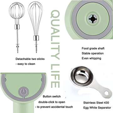 Hand Mixer, Portable Electric Cordless Handheld Mixer, 3-speed Usb Rechargeable withTwin Mixer Whips...