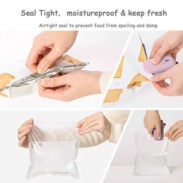 Bag Sealer, Mini Portable Handheld Heat Sealer, Reseal Kitchen Sealing Machine for Chip Bags, Plastic Food Bags, Snack & Cereal Bags, Pink(Battery Included)
