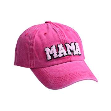 Waldeal Embroidered Mama Hat for Women, Gifts for Mom, Wife, Adjustable Washed Distressed Baseball Cap Hot Pink