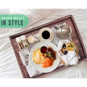 Serving Trays Set of 3 - Ottoman Wood Trays for Entertainment, Food and Décor - Rustic Farmhouse Distressed Wood Finish - Stained Wood Brown