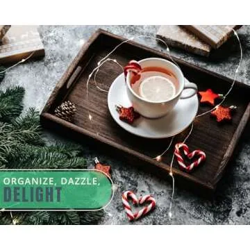 Serving Trays Set of 3 - Ottoman Wood Trays for Entertainment, Food and Décor - Rustic Farmhouse Distressed Wood Finish - Stained Wood Brown