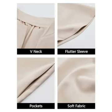 Wenrine Womens Flutter Short Sleeve Mini Dress Casual V Neck Loose Flowy Summer Dresses Beige