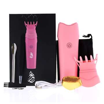 Pink Electric Bakhoor Burner for Hair & Clothes - USB Power Cord, Comb & Accessories Included