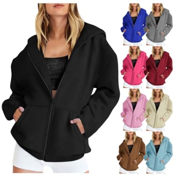Womens Zip Up Hoodies Oversized 2024 Full Zip Up Jacket Long Sleeve Sweatshirts Fall Outfits Hoodies...