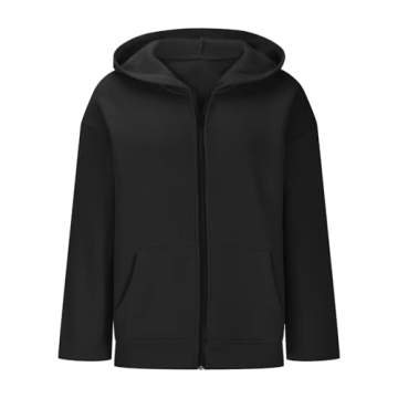 Womens Zip Up Hoodies Oversized 2024 Full Zip Up Jacket Long Sleeve Sweatshirts Fall Outfits Hoodies with Pockets,Black,Medium