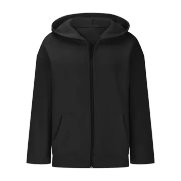 Womens Zip Up Hoodies Oversized 2024 Full Zip Up Jacket Long Sleeve Sweatshirts Fall Outfits Hoodies with Pockets,Black,Medium