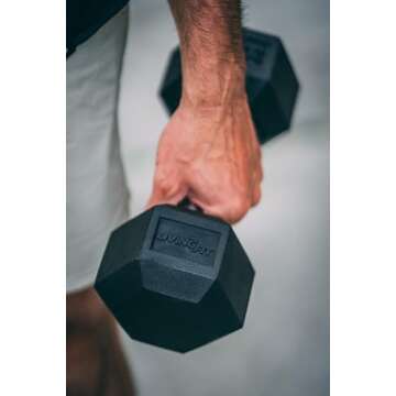 Living.Fit - Pair of Rubber Encased Exercise & Fitness Hex Dumbbell Hand Weights. 45 LB Dumbbell Sets for Strength Workouts.