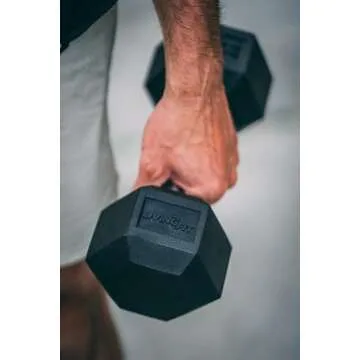 Living.Fit - Pair of Rubber Encased Exercise & Fitness Hex Dumbbell Hand Weights. 45 LB Dumbbell Sets for Strength Workouts.