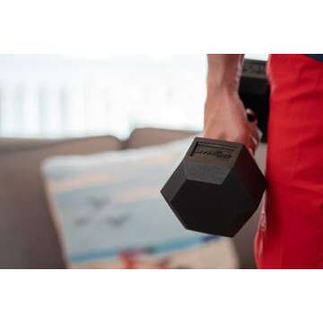 Living.Fit - Pair of Rubber Encased Exercise & Fitness Hex Dumbbell Hand Weights. 45 LB Dumbbell Sets for Strength Workouts.