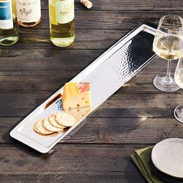 Elegance Stainless Steel Hammered Rectangular Tray, Large, 25.5 by 5.5-Inch, Silver