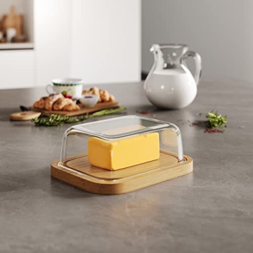 Stylish Glass Butter Dish with Bamboo Base for Freshness