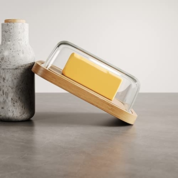 Stylish Glass Butter Dish with Bamboo Base for Freshness