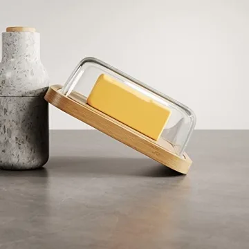 Stylish Glass Butter Dish with Bamboo Base for Freshness