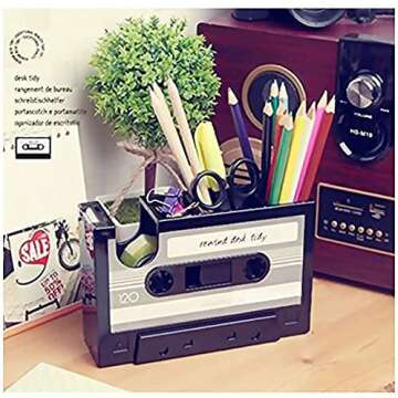 Cassette Tape Dispenser Pen Holder Vase Pencil Pot Stationery Desk Tidy Container Office Stationery ...