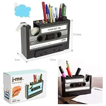 Cassette Tape Dispenser Pen Holder Vase Pencil Pot Stationery Desk Tidy Container Office Stationery Supplier Gift-onepalace (Black)