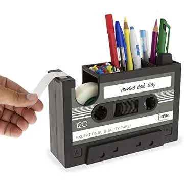 Cassette Tape Dispenser Pen Holder Vase Pencil Pot Stationery Desk Tidy Container Office Stationery Supplier Gift-onepalace (Black)