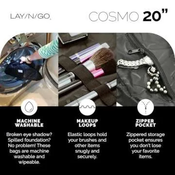 Lay-n-Go Cosmo Drawstring Cosmetic & Makeup Bag Organizer - Portable Drawstring Makeup Bag w/Zipper Pocket, Makeup Loops & More - Durable, Machine Washable Makeup Bag for Travel (20”, Comfort/White)
