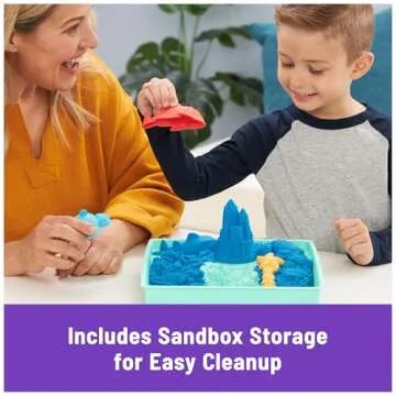 Kinetic Sand, Sandbox Set with 1lb Blue Play Sand, 4 Tools & Molds, Storage, Sensory Toys for Kids Ages 3 and up