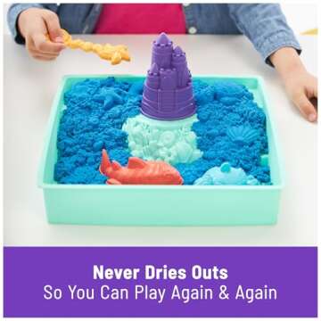 Kinetic Sand, Sandbox Set with 1lb Blue Play Sand, 4 Tools & Molds, Storage, Sensory Toys for Kids Ages 3 and up