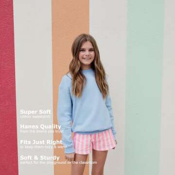 Hanes Girls' Big EcoSmart Graphic Sweatshirt, Purple Thora, XL