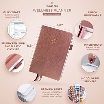 Clever Fox Wellness Planner - A5 Health & Wellness Log with Stickers