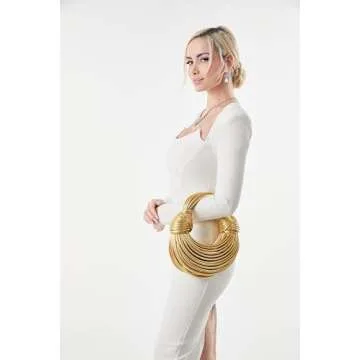 Tngan Women Woven Handbag PVC Leather Satchel Creative Noodles Style Fashion Crossbody Bag, Gold