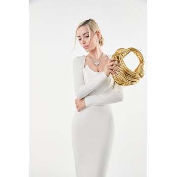 Tngan Women Woven Handbag PVC Leather Satchel Creative Noodles Style Fashion Crossbody Bag, Gold