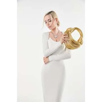 Tngan Women Woven Handbag PVC Leather Satchel Creative Noodles Style Fashion Crossbody Bag, Gold