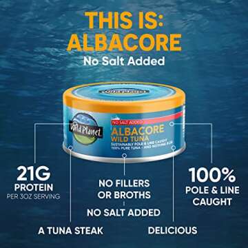 Wild Planet Albacore Wild Tuna, No Salt Added, Sustainably Caught, 5 oz, Pack of 4
