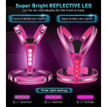 Topward LED Reflective Vest Running Gear, USB-C Rechargeable, Light Up Lights for Night Dog Walking Cycling, Running Phone Holder Vest for Runners, High Visibility with Adjustable Waist/Shoulder