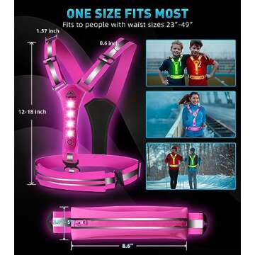 Topward LED Reflective Vest Running Gear, USB-C Rechargeable, Light Up Lights for Night Dog Walking Cycling, Running Phone Holder Vest for Runners, High Visibility with Adjustable Waist/Shoulder