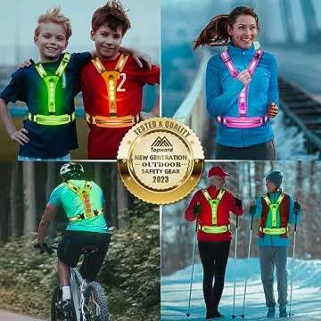 Topward LED Reflective Vest Running Gear, USB-C Rechargeable, Light Up Lights for Night Dog Walking Cycling, Running Phone Holder Vest for Runners, High Visibility with Adjustable Waist/Shoulder