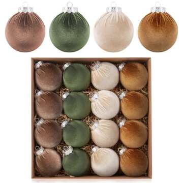 Amandir 16Pcs Velvet Christmas Ornaments Flocked Christmas Tree Balls Ornaments Shatterproof Plastic Decorative Hanging Xmas Bulbs Bulk Decorations Decor (Brown, Neutral, Green, Khaki, 2.76Inch)