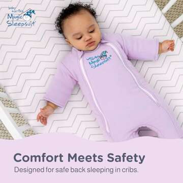 Baby Merlin's Magic Sleepsuit - 100% Cotton Baby Transition Swaddle Sleep Suit for Infants 6-9 Months - Baby Sleepsuit with Double Zipper for Easy Diaper Changes and Scooped Neckline - Lavender