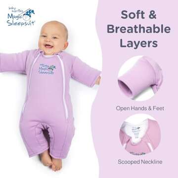 Baby Merlin's Magic Sleepsuit - 100% Cotton Baby Transition Swaddle Sleep Suit for Infants 6-9 Months - Baby Sleepsuit with Double Zipper for Easy Diaper Changes and Scooped Neckline - Lavender