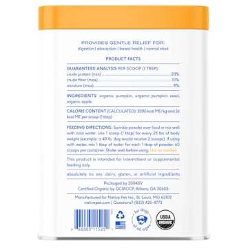 Native Pet Organic Pumpkin for Dogs (16 oz) - All-Natural, Organic Fiber for Dogs - Mix with Water for a Delicious Pumpkin Purée - A Canned Alternative to Prevent Waste - Puppy Essentials
