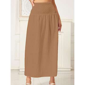 WDIRARA Women's High Slit Sarong Smocked High Waisted Swimsuit Coverup Maxi Skirt