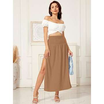WDIRARA Women's High Slit Sarong Smocked High Waisted Swimsuit Coverup Maxi Skirt