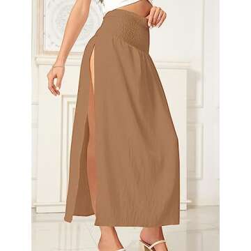 WDIRARA Women's High Slit Sarong Smocked High Waisted Swimsuit Coverup Maxi Skirt