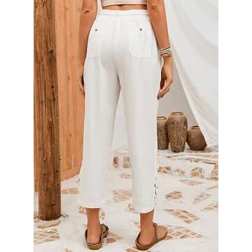 Acelitt Womens Casual Lightweight Drawstring Elastic Waist Pants with Pockets, S-XXL