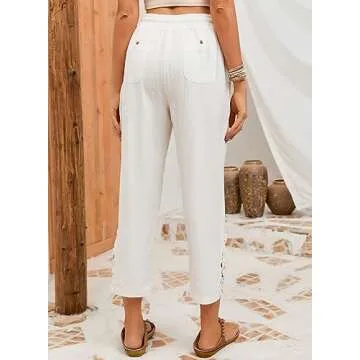 Acelitt Womens Casual Lightweight Drawstring Elastic Waist Pants with Pockets, S-XXL