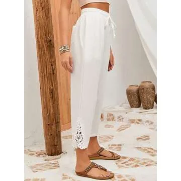 Acelitt Womens Casual Lightweight Drawstring Elastic Waist Pants with Pockets, S-XXL