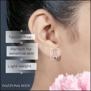 Dazzlingrock Collection Round White Diamond Eiffel Tower Stud Earrings for Women (0.15 Carat, Color I-J, Clarity I2-I3) in 925 Sterling Silver in Screw Back