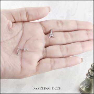 Dazzlingrock Collection Round White Diamond Eiffel Tower Stud Earrings for Women (0.15 Carat, Color I-J, Clarity I2-I3) in 925 Sterling Silver in Screw Back