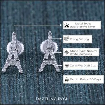 Dazzlingrock Collection Round White Diamond Eiffel Tower Stud Earrings for Women (0.15 Carat, Color I-J, Clarity I2-I3) in 925 Sterling Silver in Screw Back