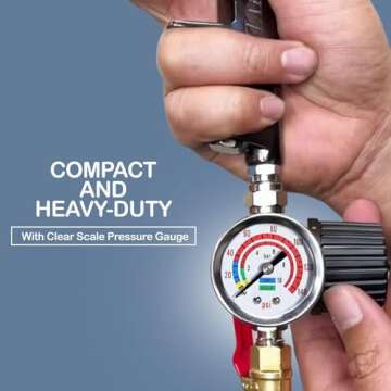 LE LEMATEC Spray Gun Regulator Valve with Gauge, 1/4 NPT Airflow Control up to 140 PSI for Air Compressor, Pressure Hose, HVLP Paint Sprayer, Pneumatic Tools, and Tire Inflator (AR-02)