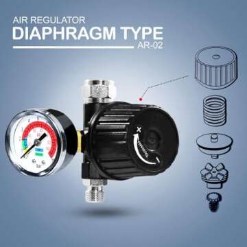 LE LEMATEC Spray Gun Regulator Valve with Gauge, 1/4 NPT Airflow Control up to 140 PSI for Air Compressor, Pressure Hose, HVLP Paint Sprayer, Pneumatic Tools, and Tire Inflator (AR-02)