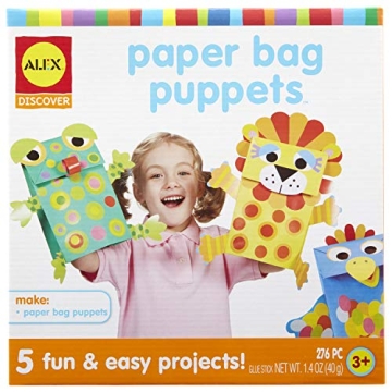 ALEX Toys Paper Bag Puppets Craft Kit for Kids - 5 Colorful Puppets & Stickers