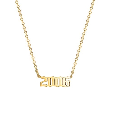 Elegant 18K Gold Plated Stainless Steel Year Necklace - Perfect Gift for Women