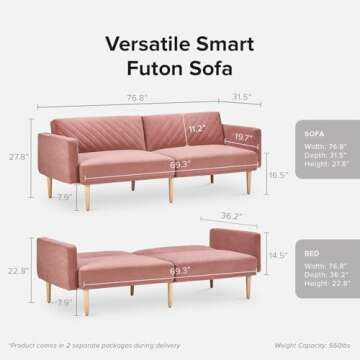 mopio Futon Sofa Bed, Small Couch, Sleeper, Loveseat, Mid Century Modern Futon Couch, Sofa Cama, Cou...